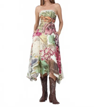 Aylaya Josephine Strapless Midi Dress In Fog In Multi