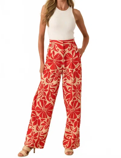 Aylaya Linen Floral Pant In Red