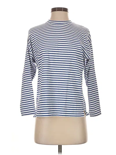 Pre-owned Ayr 3/4 Sleeve Top Blue Stripes Pattern Mock Neckline Tops