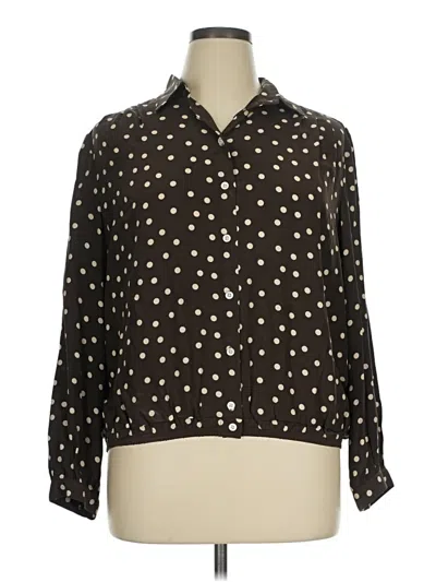 Pre-owned Ayr Long Sleeve Silk Top Black Polka Dots Pattern Collared Neckline Tops