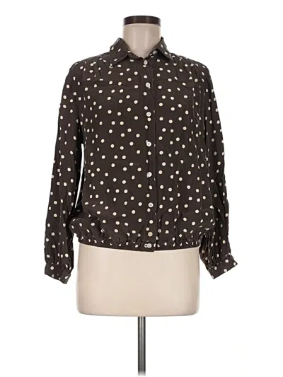 Pre-owned Ayr Long Sleeve Silk Top Black Polka Dots Pattern Mock Neckline Tops