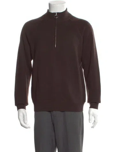 Pre-owned Ayr Merino Wool Mock Neck Polo Sweater In Brown