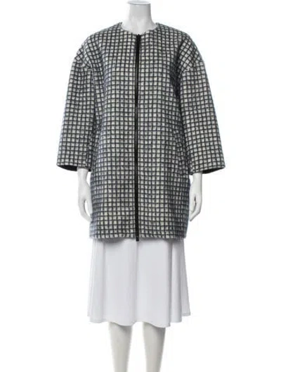 Pre-owned Ayr Virgin Wool Houndstooth Print Coat In Blue