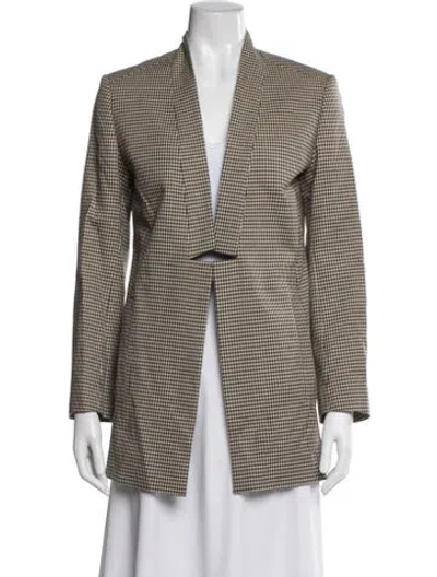 Pre-owned Ayr Virgin Wool Plaid Print Blazer In Brown