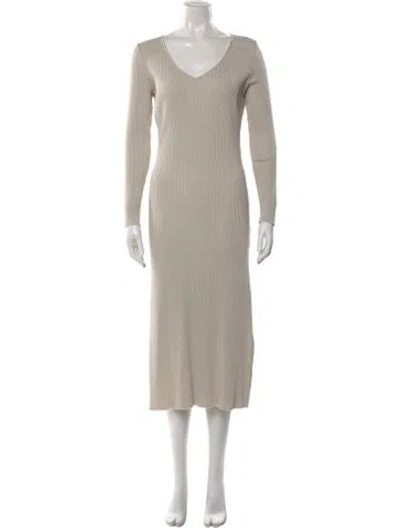 Pre-owned Ayr V-neck Midi Length Dress In Neutral