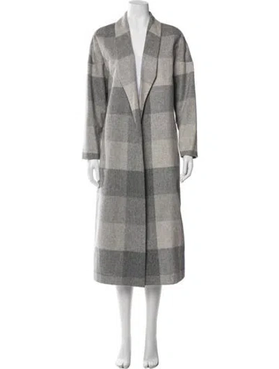 Pre-owned Ayr Wool Plaid Print Coat In Grey