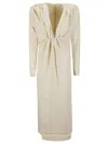 Az Factory Beige Midi Dress With Deep V -neck