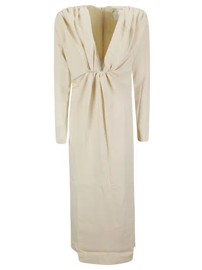 Az Factory Beige Midi Dress With Deep V -neck