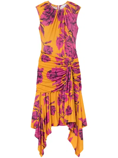 Az Factory Bird Of Paradise Draped Dress In Yellow