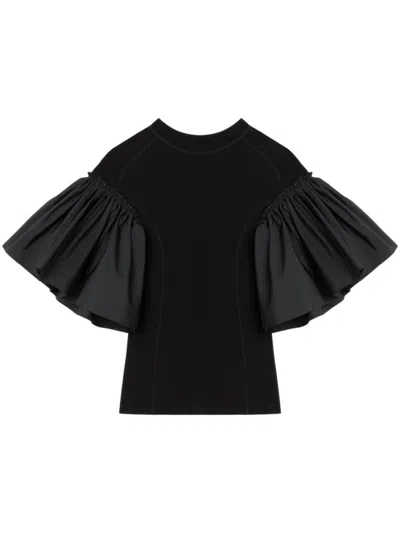Az Factory Black Wide Sleeve Jersey Top