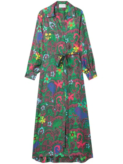 Az Factory Paisley Print Long Wrap Dress In Green