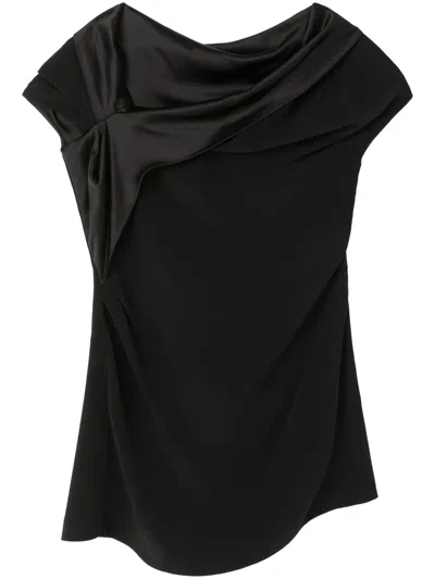 Az Factory One-shoulder Satin Top In ブラック