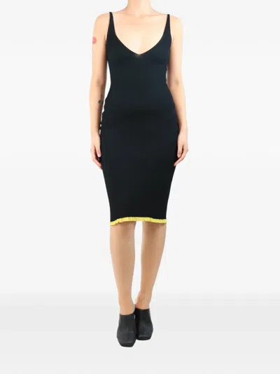 Pre-owned Az Factory Ribbed Lace-trim Midi Dress In Black