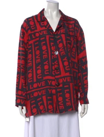 Pre-owned Az Factory Silk Graphic Print Top In Red