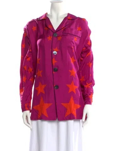 Pre-owned Az Factory Silk Printed Button-up Top In Pink
