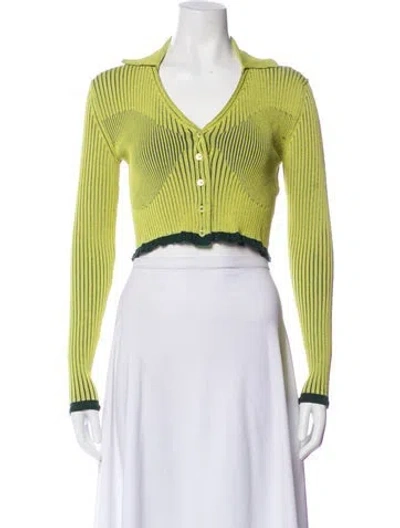 Pre-owned Az Factory Striped V-neck Crop Top In Green