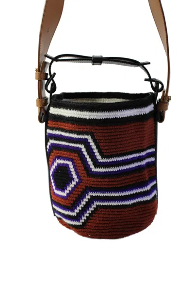 Az Factory Tight Knit Geometric Print Open Small Shoulder Handbag Multicolor