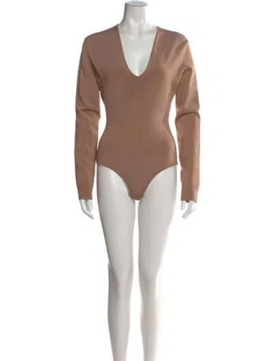 Pre-owned Az Factory V-neck Long Sleeve Bodysuit In Brown
