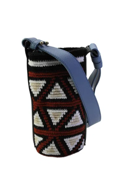 Az Factory Womens Single Strap Woven Cotton Printed Bucket Handbag Black Blue