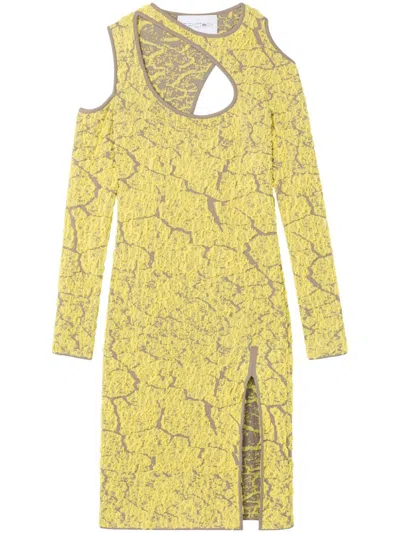 Az Factory X Ester Manas Jacquard-pattern Cut-out Dress In Yellow Sand