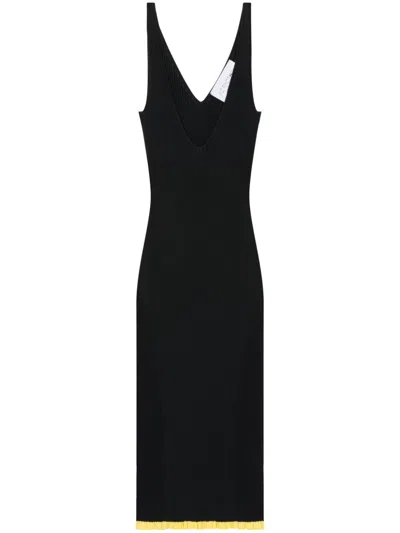 Az Factory X Ester Manas V-neck Ribbed Midi Dress In Black Dark Green