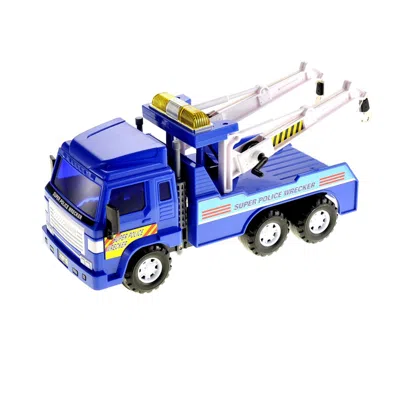 Az Trading & Import Big Heavy Duty Wrecker Tow Truck Police Toy For Kids With Friction Power With Double Hooks