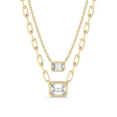 Azalea Jewelry Women's Gold Emerald Cut Bezel Set Diamond Solitaire Necklace Link Chain