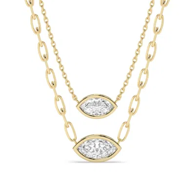 Azalea Jewelry Women's Gold Marquise Cut Bezel Set Diamond Solitaire Necklace Link Chain