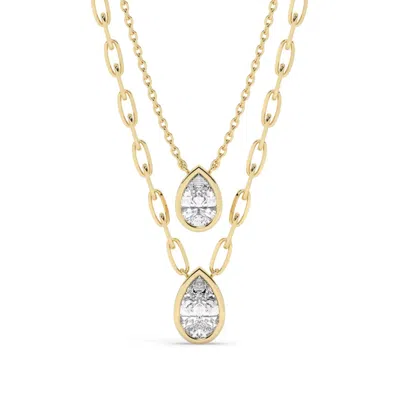 Azalea Jewelry Women's Gold Pear Cut Bezel Set Diamond Solitaire Necklace Paperclip Chain