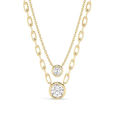 Azalea Jewelry Women's Gold Round Cut Bezel Setting Diamond Solitaire Necklace Link Chain