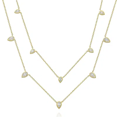 Azalea Jewelry Women's Gold Tear Drop Station Necklace, Large