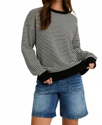 Azalea Sadie Sweater In Black/white In Blue