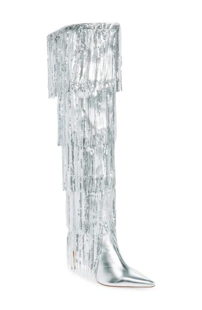 Azalea Wang Adriel Sequin Fringe Boot In Silver