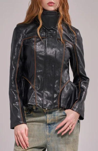 Azalea Wang Ally Faux Leather Peplum Moto Jacket In Black