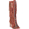 Azalea Wang Amadeo Knee High Fringe Sandal In Multi