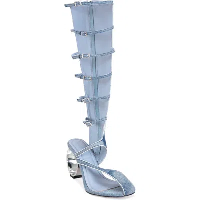 Azalea Wang Andress Denim Knee High Sandal In Blue