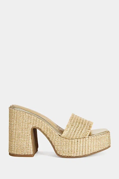 Azalea Wang Aniket Wicker Platform Sandal In Beige, Women's At Urban Outfitters In Gold