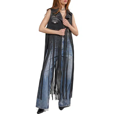 Azalea Wang Arden Fringe Faux Leather Vest In Black