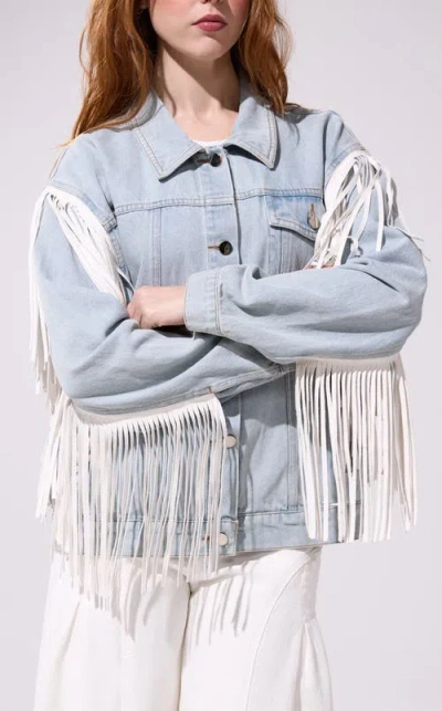 Azalea Wang Arla Fringe Jacket In Blue