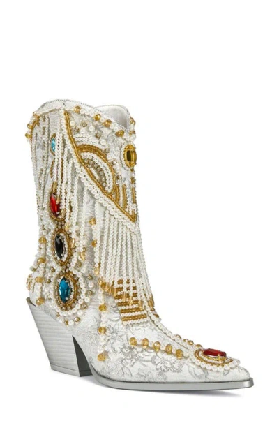 Azalea Wang Astounding Crystal Embellished Western Boot In White