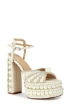 Azalea Wang Brissa Imitation Pearl Ankle Strap Platform Sandal In White