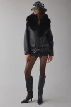 Azalea Wang Aurelia Faux Fur Trim Faux Leather Moto Jacket In Black, Women's At Urban Outfitters In Black