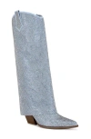 Azalea Wang Banian Denim Knee High Boot In Blue