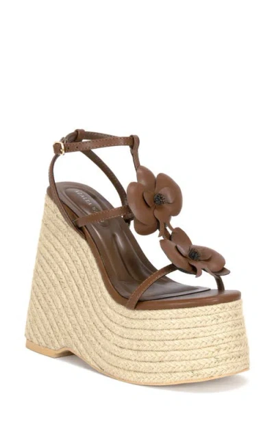 Azalea Wang Barossa Espadrille Ankle Strap Platform Wedge Sandal In Brown