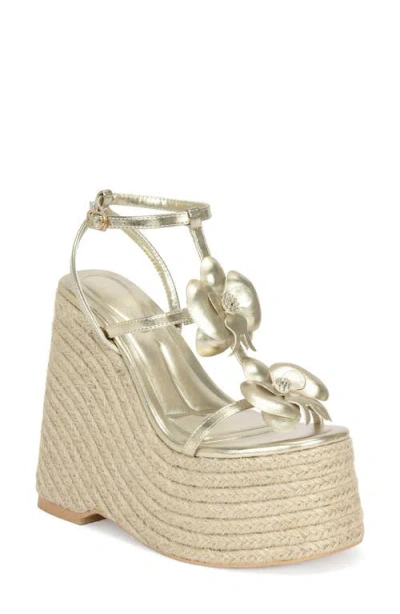 Azalea Wang Barossa Espadrille Ankle Strap Platform Wedge Sandal In Gold