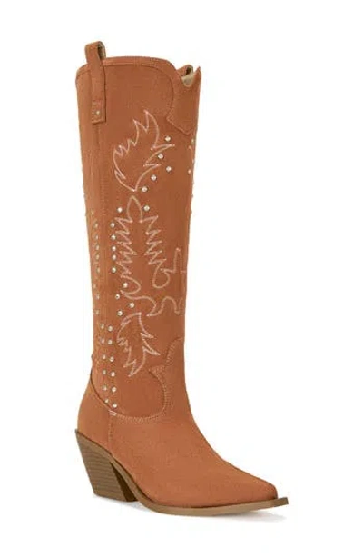 Azalea Wang Beckett Pointed Toe Knee High Western Boot In Tan