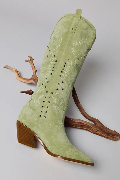 Azalea Wang Beckett Studded Suede Cowboy Boot In Mint, Women's At Urban Outfitters In Mint