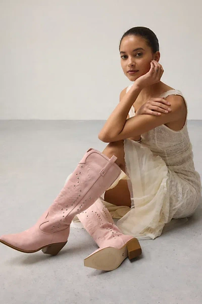 Azalea Wang Beckett Studded Suede Cowboy Boot In Pink, Women's At Urban Outfitters In Multi