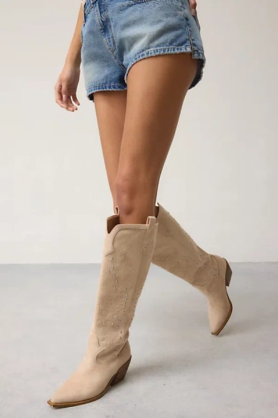 Azalea Wang Beckett Studded Suede Cowboy Boot In Taupe, Women's At Urban Outfitters In Brown