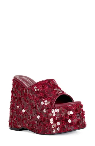 Azalea Wang Betsey Sequin Platform Wedge Sandal In Red